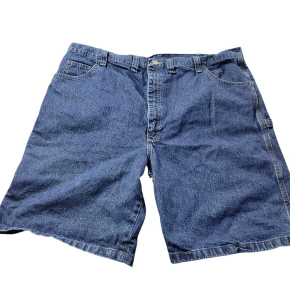 Wrangler Denim Shorts Mens 48 Carpenter Workwear Relaxed Dark Wash Distressed - Picture 1 of 8